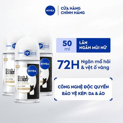 COMBO 03 Lăn Ngăn Mùi NIVEA Black & White Invisible Silky Smooth & Authentic (50 ml) - 83784x3 / 91816x3