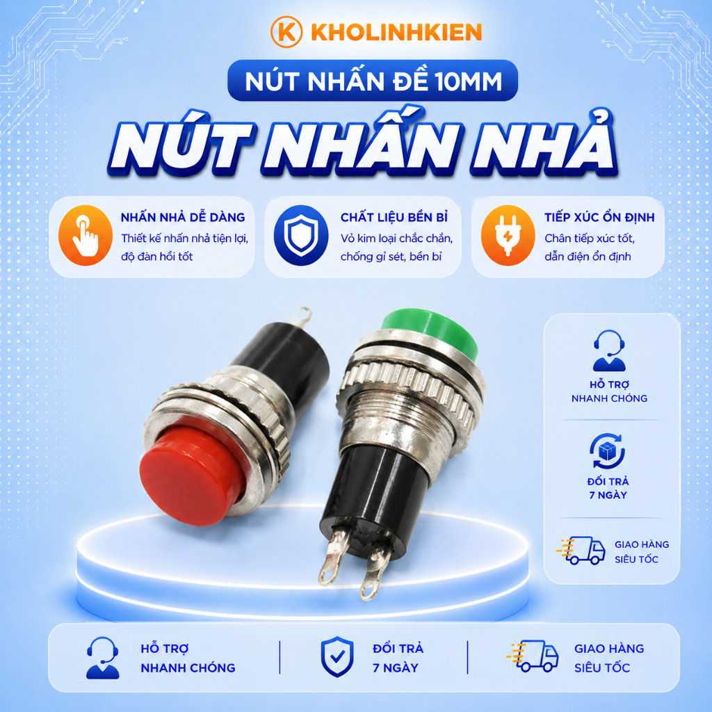 Nút Nhấn Đề 10MM, Nút Nhấn Nhả
