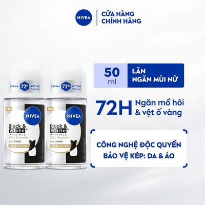 COMBO 02 Lăn Ngăn Mùi NIVEA Black & White Invisible Silky Smooth & Authentic (50 ml) - 83784x2 / 91816x2