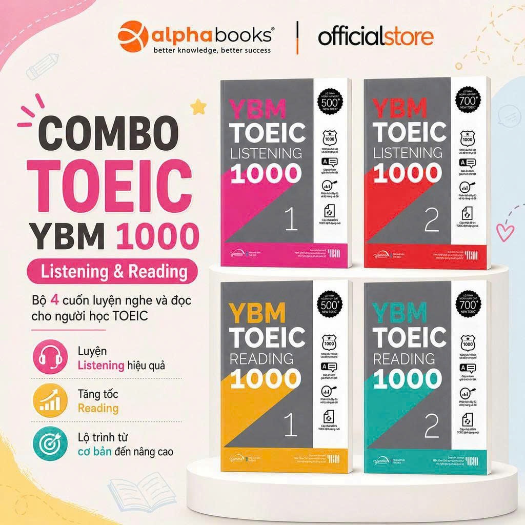 Sách - Combo YBM TOEIC 1000 (Trọn Bộ 4 Cuốn) - Chinh Phục Lộ Trình Toeic 500 - 700+ (Gamma Books)