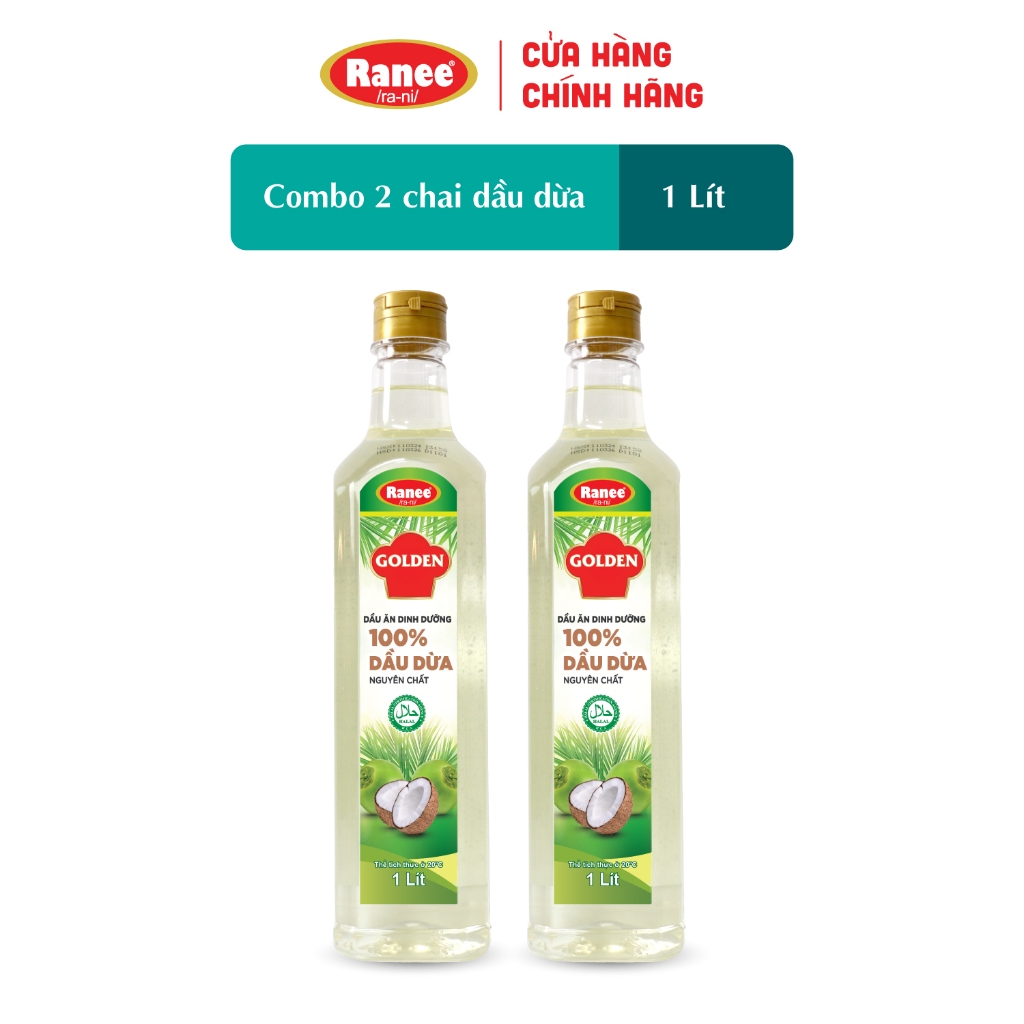 {Đơn 199k tặng Vá Inox} Combo 2 chai Dầu DỪA Dinh dưỡng Golden 1 lít (2 chai x 1 lít)