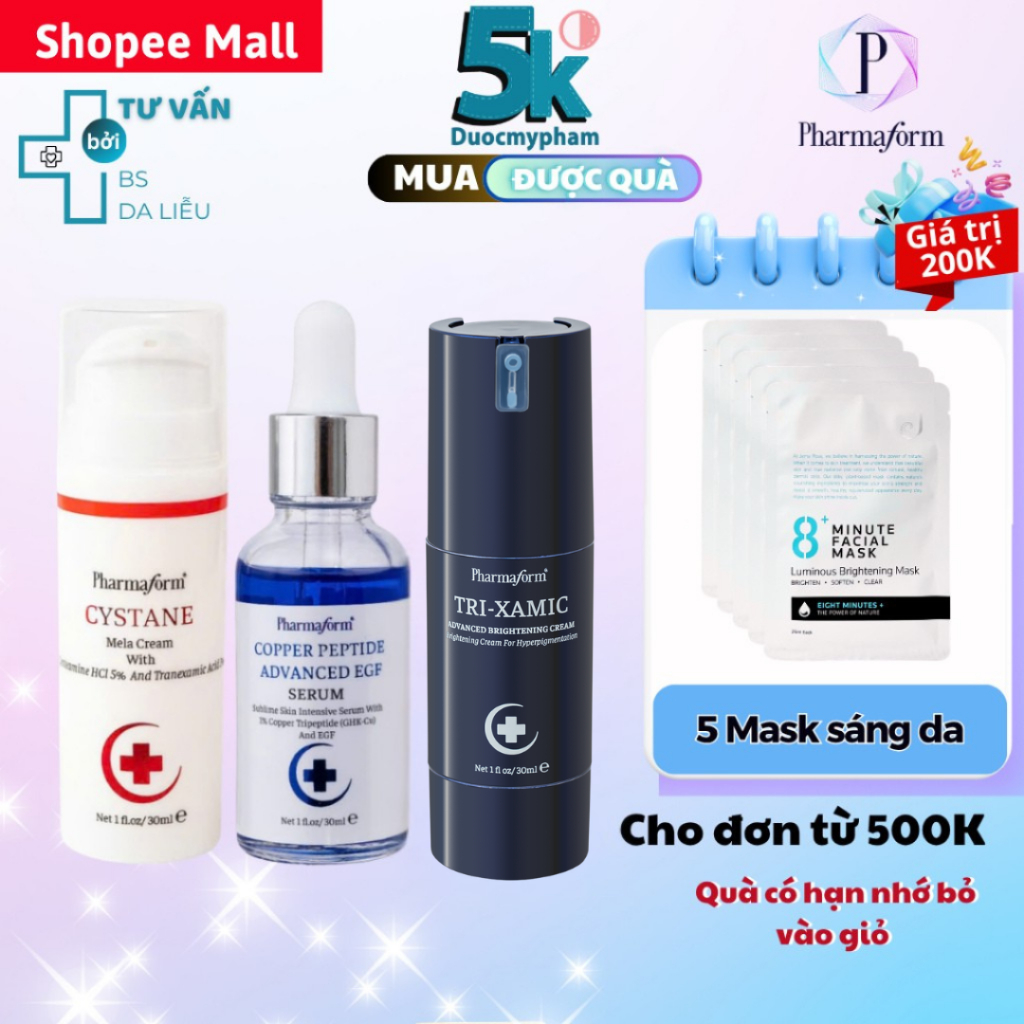 [COMBO]Hỗ trợ điều trị nám, giảm thâm mụn Pharmaform Cystane Mela Cream + Copper Peptide Advance Ser