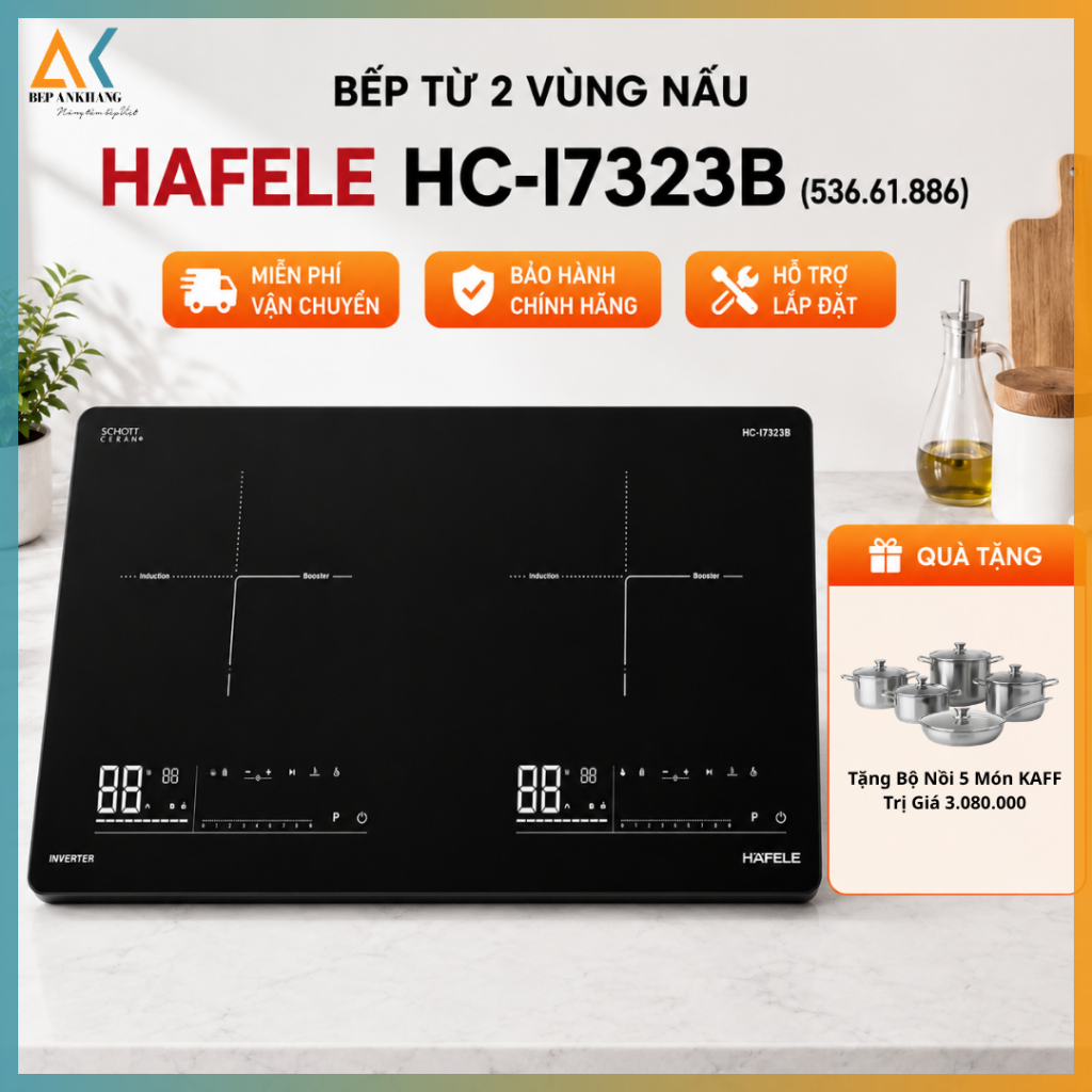 [ Tặng bộ nồi Kaff ] Bếp Từ Đôi Hafele HC-I7323B (536.61.886) | Miễn Phí Vận Chuyển và Lắp Đặt TPHCM