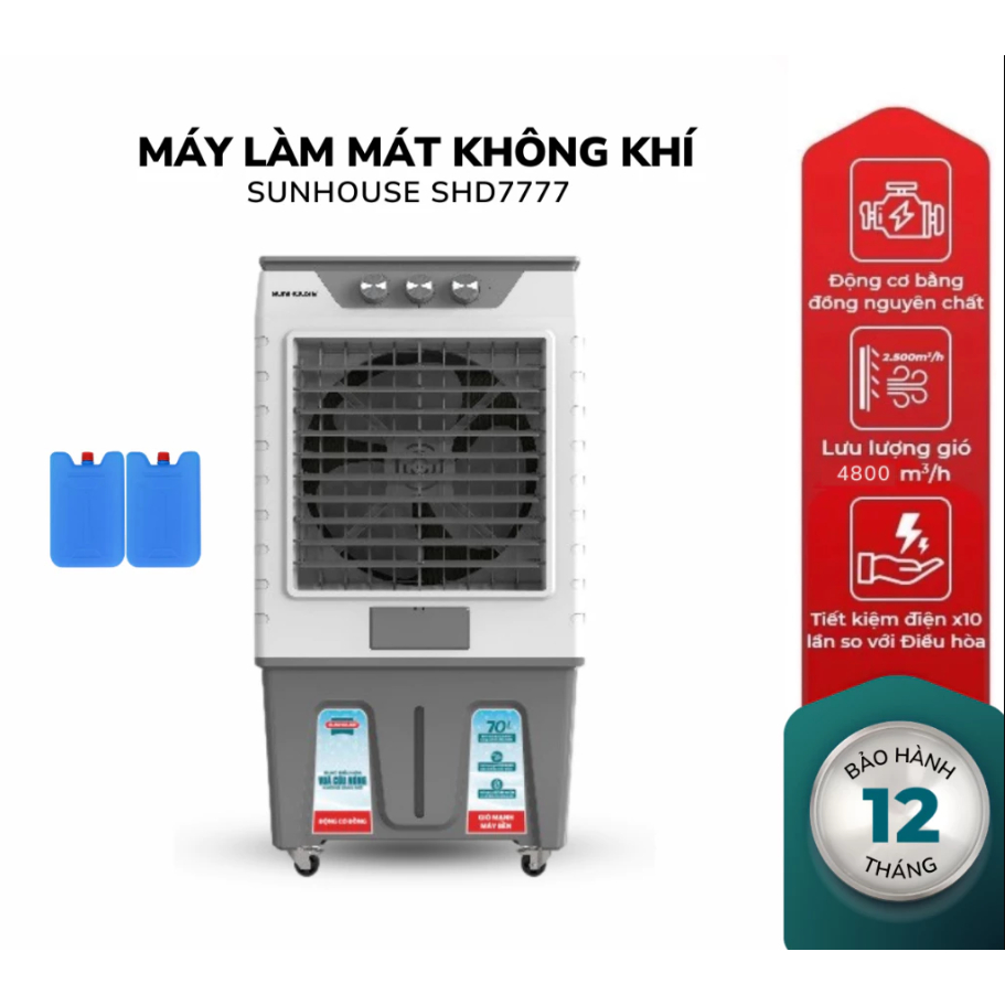 Quạt Điều Hòa Hơi Nước Sunhouse SHD7777 - Máy Làm Mát Không Khí Bình Chứa 70L Dùng Cho Phòng 60m2