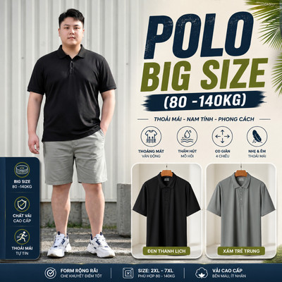 Áo Polo Nam Bigsize 80-140KG AKYOO Cao Cấp Cotton Co Giãn, Thâm Hút Mồ Hôi, Áo Polo - PL D4 - D5