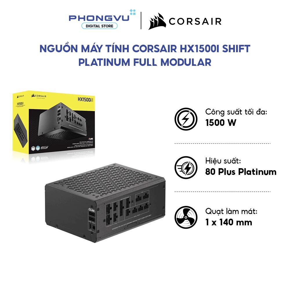 Nguồn máy tính Corsair HX1500i - 1500W - Cybenetics Platinum - Full Modular (CP-9020269-NA) -Bảo hàn
