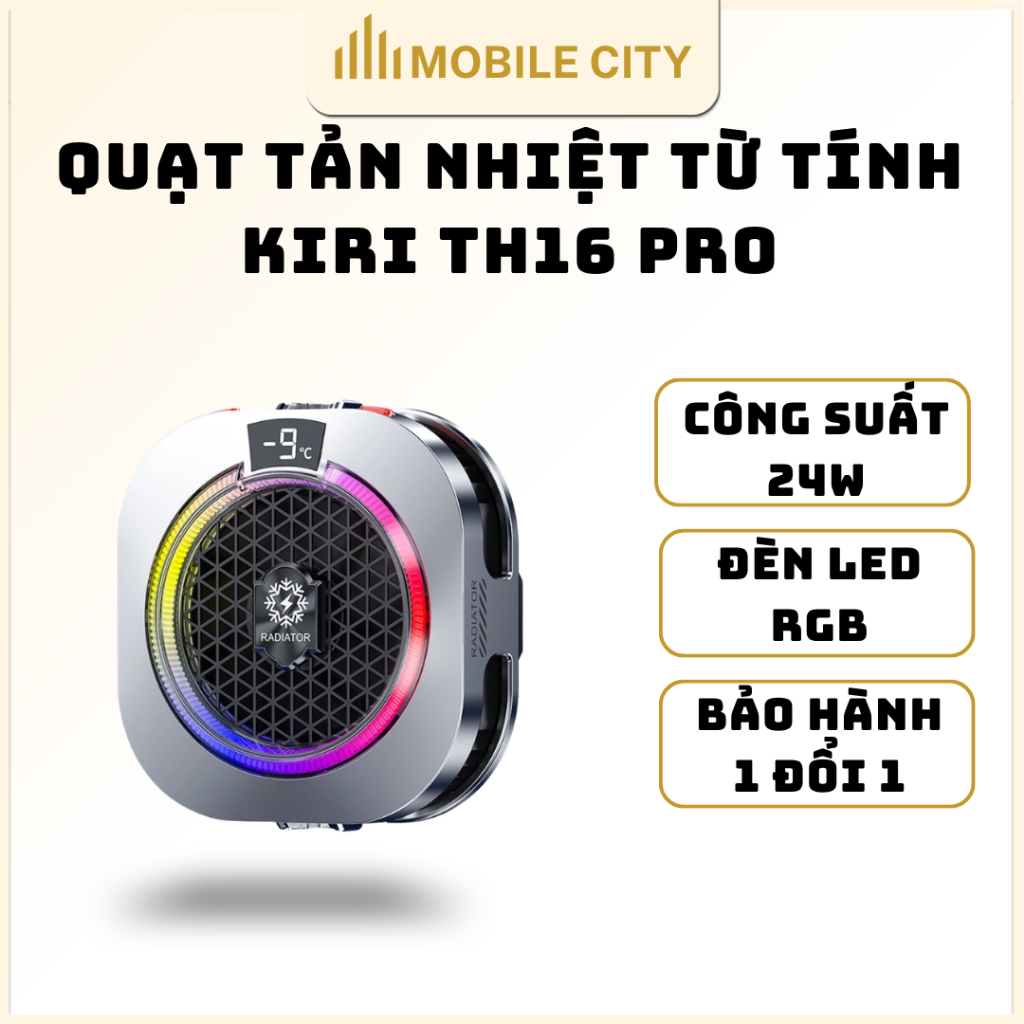Sò Lạnh Kiri TH16 Pro - Quạt Tản Nhiệt Điện Thoại, Điều chỉnh tốc độ gió, công suất max 24w - BH 3 T