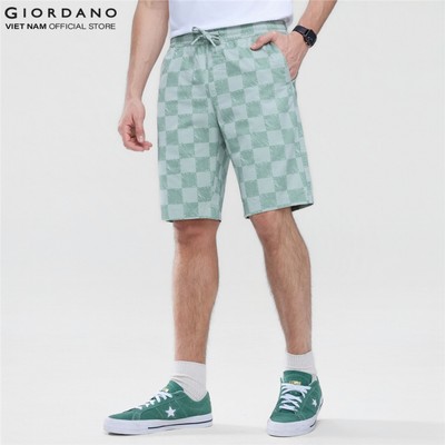 GIORDANO Quần Shorts Khaki Nam Họa Tiết Lưng Thun Dây Rút Drawstrings Shorts 01106203