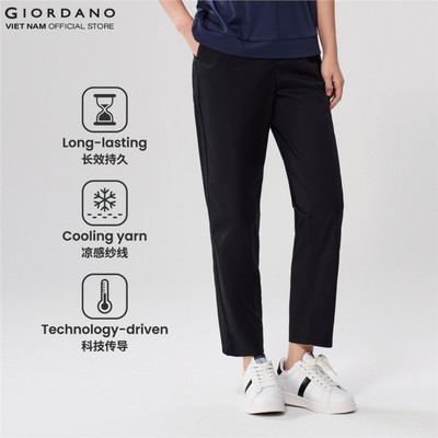 GIORDANO Quần Dài Nữ Ống Rộng High Wasit Straight Croppred Pants 5425023