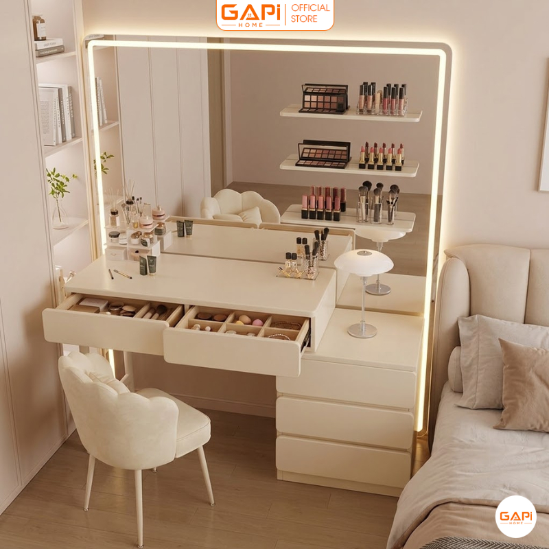 Bàn trang điểm kèm tủ đựng đồ gỗ MDF kết hợp khung sắt chắc chắn thương hiệu GAPI - GM142