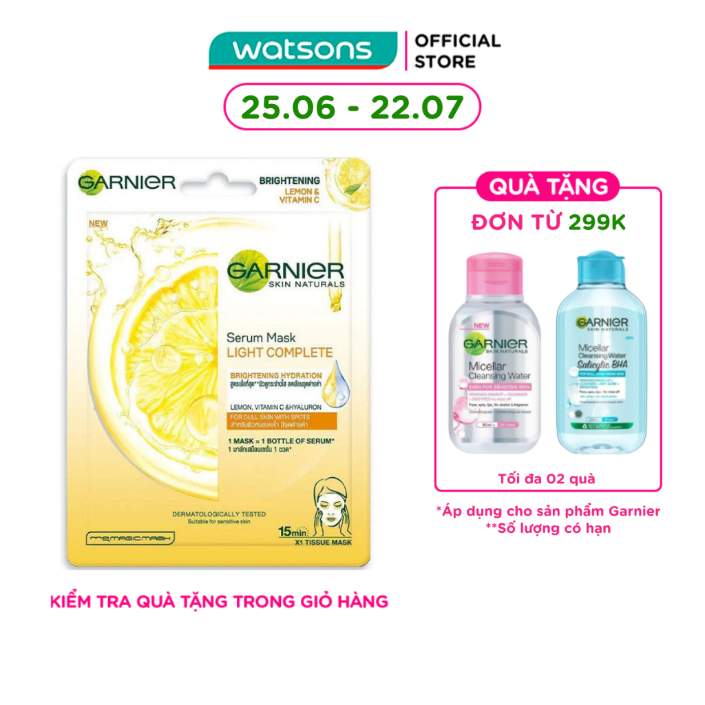 Mặt Nạ Garnier Serum Mask Light Complete Brightening Hydration Tinh Chất Chanh Yuzu & Vitamin C 28g