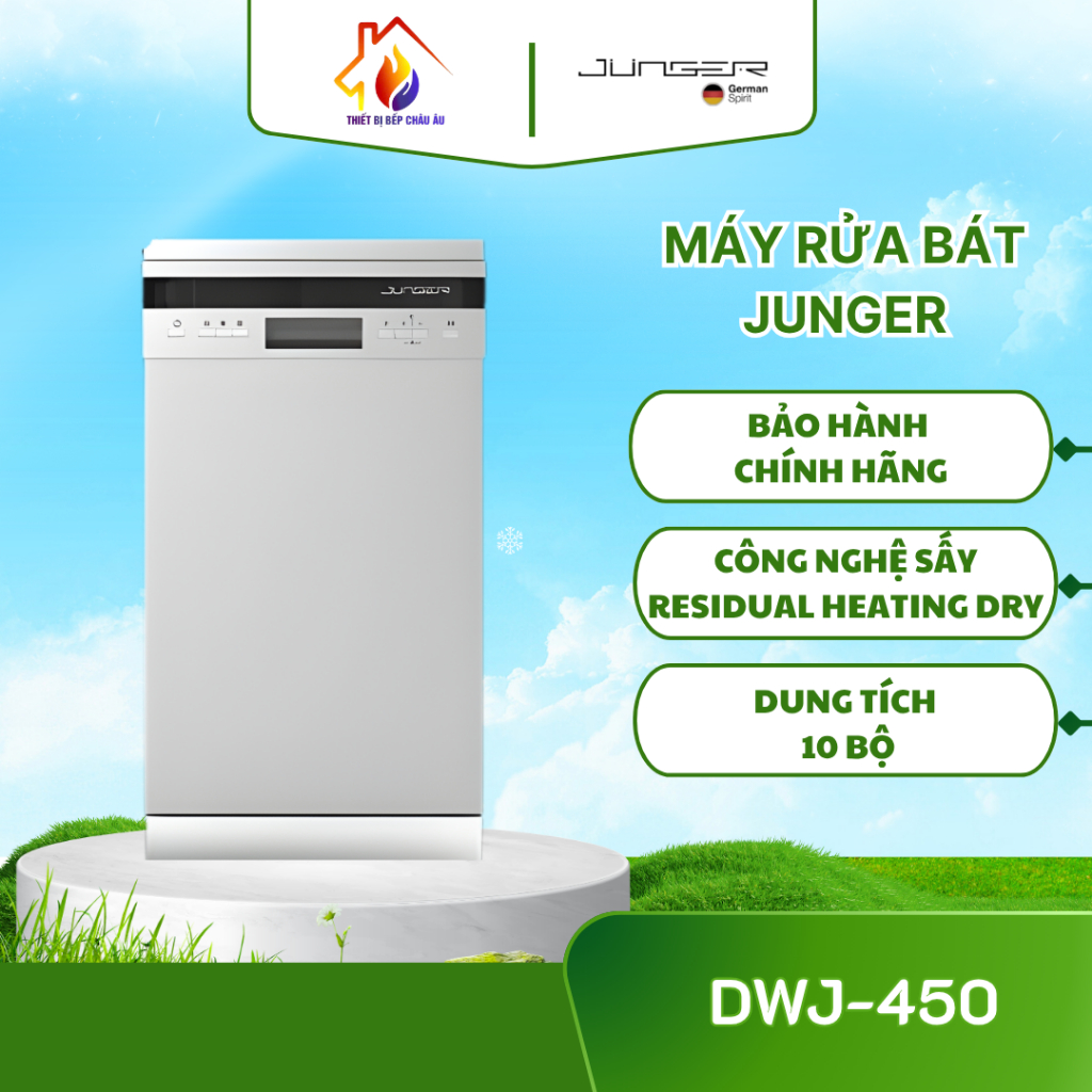 MÁY RỬA BÁT JUNGER DWJ-450 – Dung Tích 10 Bộ, 8 Chương Trình Rửa Tiết Kiệm Nước