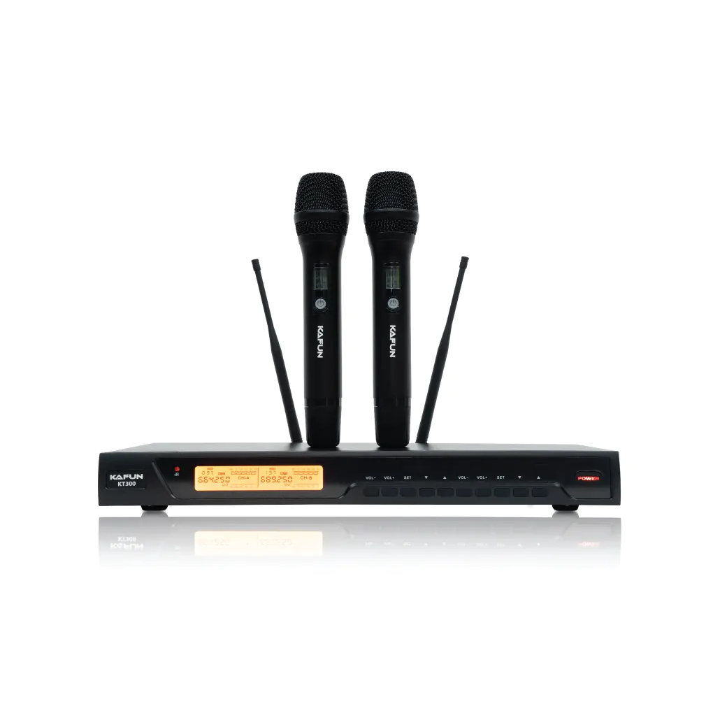 Micro Không Dây KAFUN KT300 – Sóng Ổn Định Hút Âm Nhạy Hát Karaoke Hay + tặng kệ micro