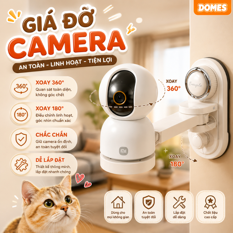 Giá Đỡ Camera Xoay 360 Độ,Kệ Treo Camera Gắn Tường Không Cần Khoan, Đế Dán Siêu Chắc Cho Camera Wifi