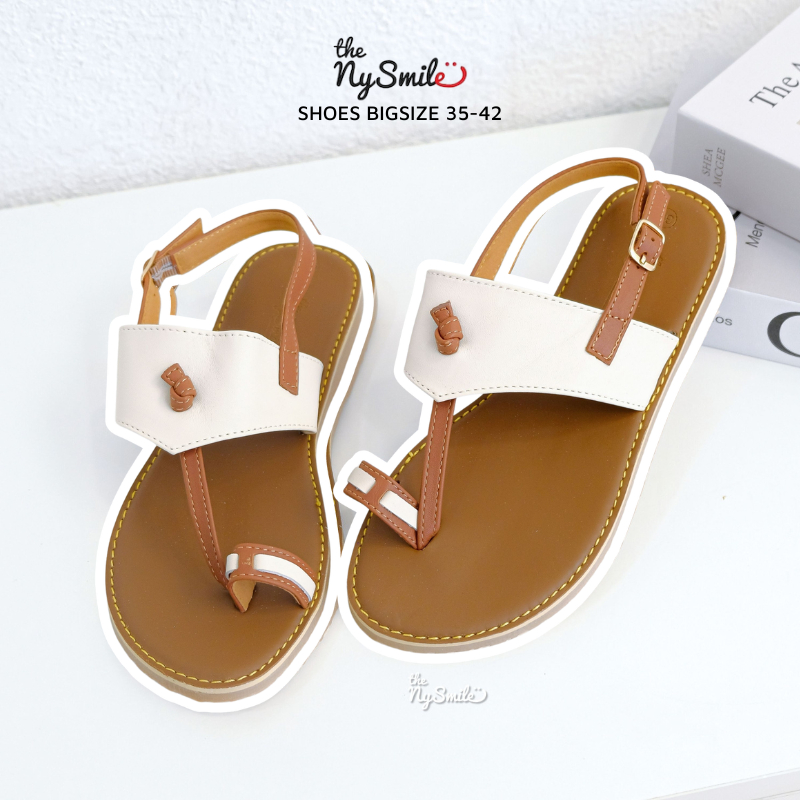 Giày Sandal nữ da kẹp xỏ ngón phối nâu , giày nữ bigsize , sandals nữ đi học - The NySmile - KEBUN 2