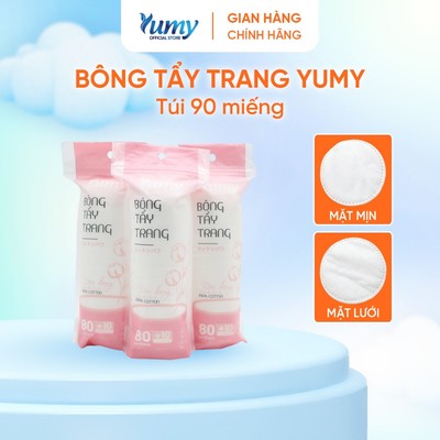 Bông tẩy trang YUMY 90 miếng tròn, bông cotton 3 lớp mềm mịn không xơ bông làm sạch da (TT19_0141)