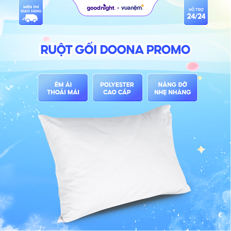 Gối Bông Siêu Nhẹ Êm Ái Goodnight Vua Nệm Amando Soft 45x65cm Nâng Đỡ Nhẹ Nhàng, Thoáng Khí