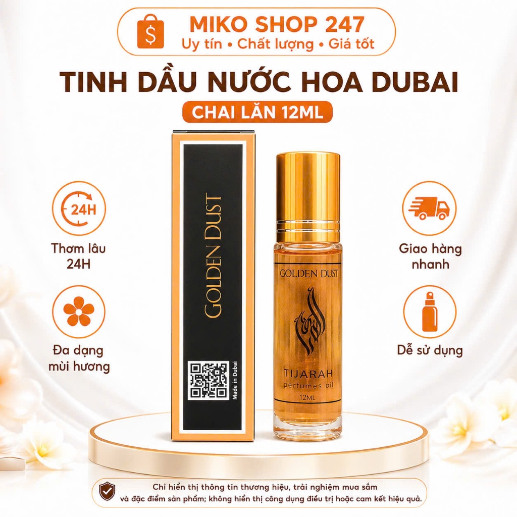 Tinh dầu nước hoa Dubai dạng lăn 12ml Golden Dust