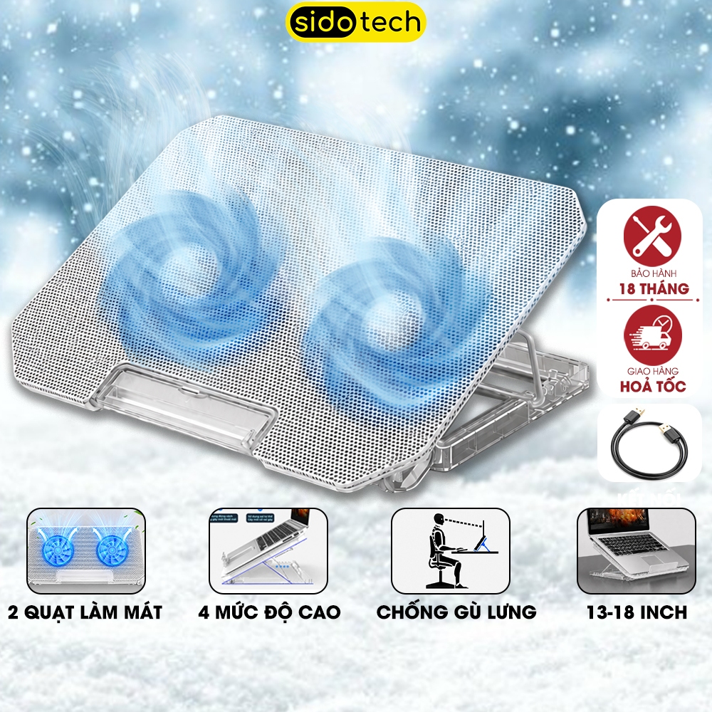 Đế tản nhiệt laptop SIDOTECH Q100T Trong Suốt giá đỡ làm mát quạt kép cooler chống ồn văn phòng gami