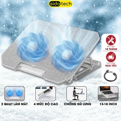 Đế tản nhiệt laptop SIDOTECH Q100T Trong Suốt giá đỡ làm mát quạt kép cooler chống ồn văn phòng gaming tùy chỉnh độ cao
