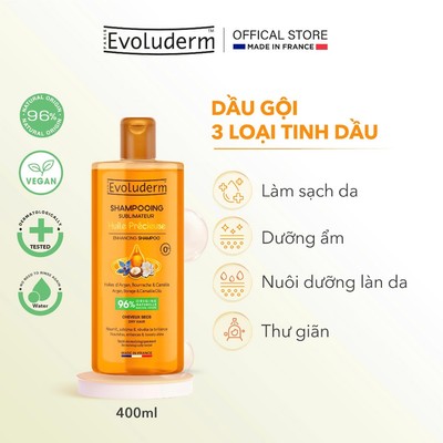 Dầu gội Evoluderm Huile Precieuse Shampoo chiết suất tinh dầu quý hiếm và hoa Anh Thảo 400ml (17305)