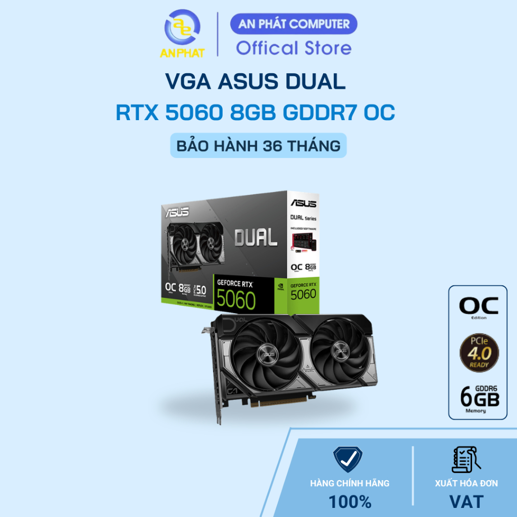 Card màn hình ASUS Dual RTX 5060 8GB GDDR7 OC (DUAL-RTX5060-O8G) [Hàng mới, chính hãng, fullbox, có 