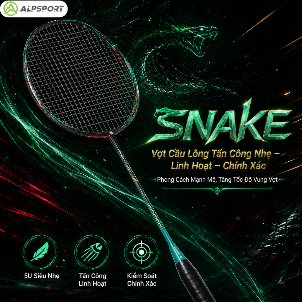 ALP LS V5 Snake Vợt Cầu Lông 5U G6 Carbon 30LBS 14KG Có Cước, Nhẹ Bền Linh Hoạt Vợt Công Giao Hàng T