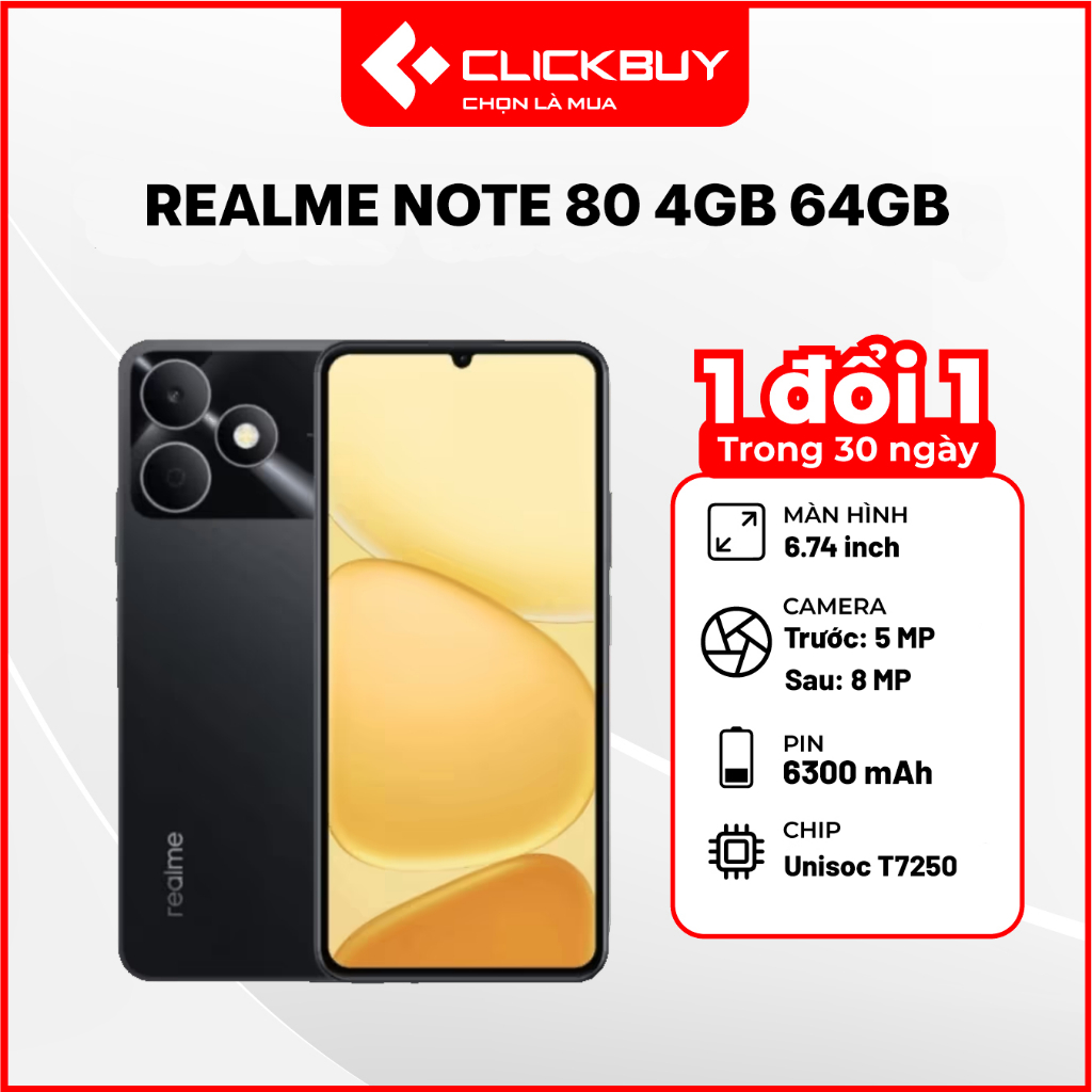 Điện Thoại realme Note 80 4GB/64GB Pin 6300mAh Màn Hình 90Hz Chống Sốc Quân Đội IP54 Chính Hãng