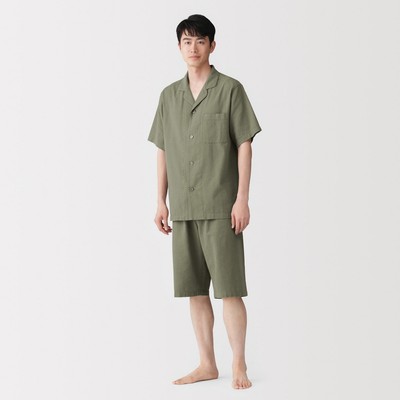 [26AW] MUJI Bộ Đồ Ngủ Tay Ngắn Vải Seersucker - Nam