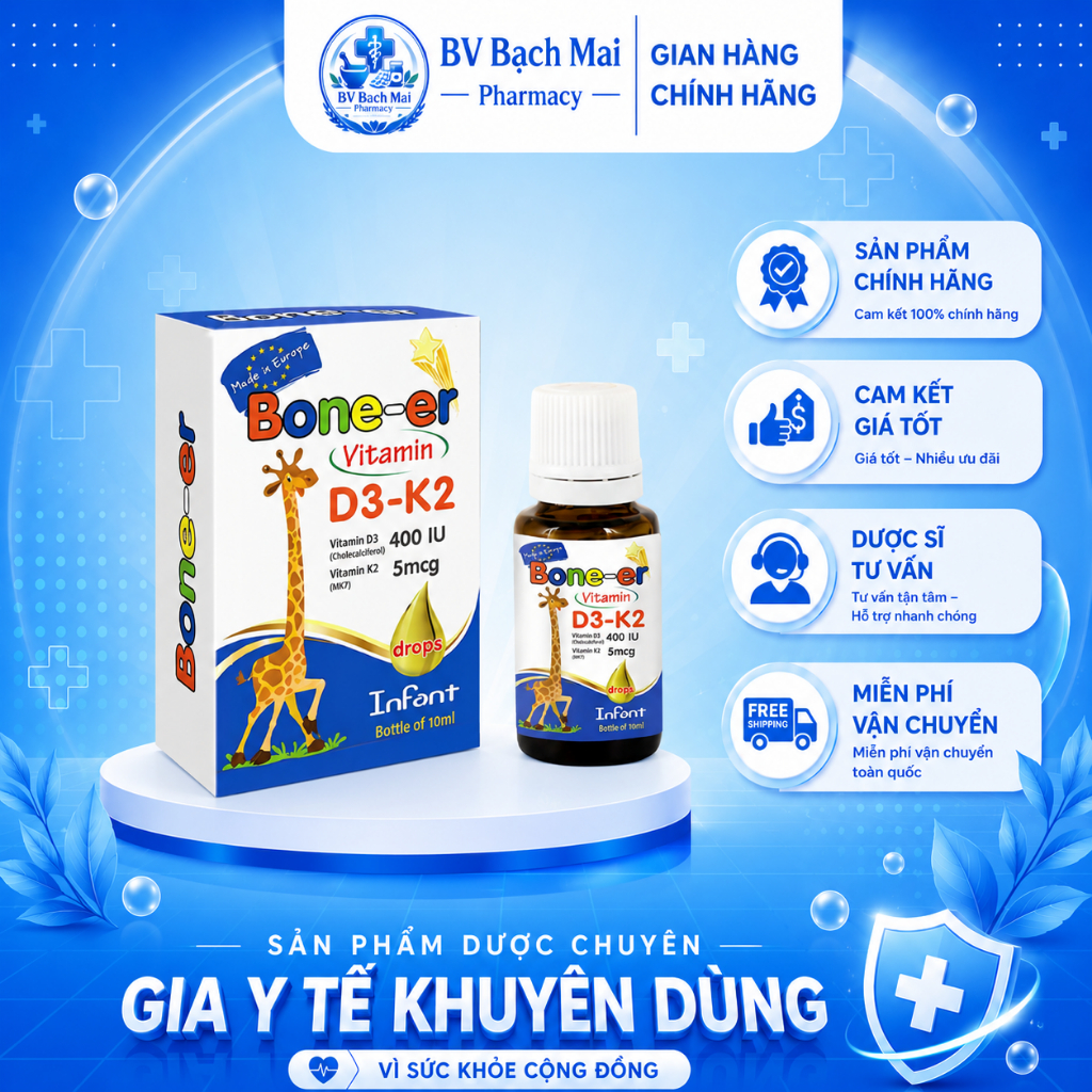 [HÀNG CHUẨN] VITAMIN D3 NHỎ GIỌT BONE - ER BỔ SUNG D3 VÀ K2 CHO BÉ TỪ 0 THÁNG TUỔI