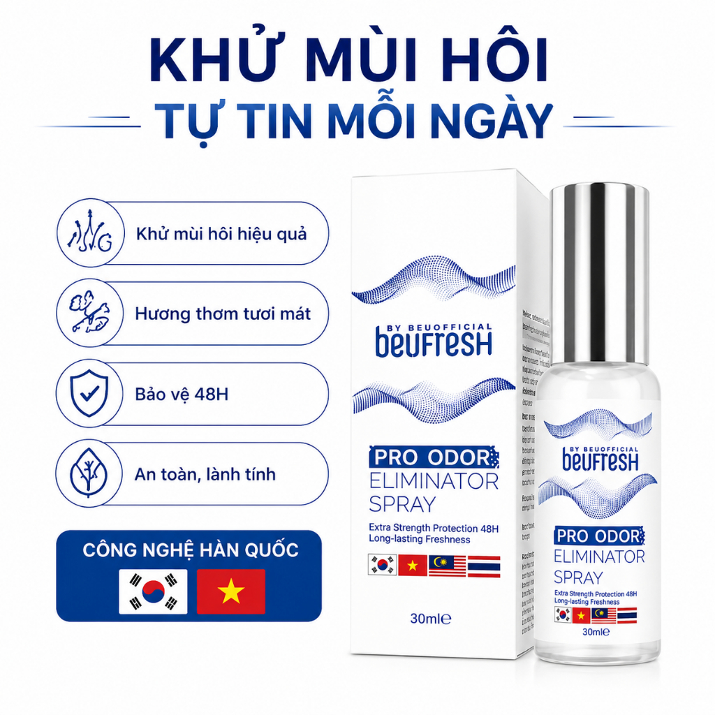 Xịt Khử Mùi Beufresh Pro Odor Eliminator Spray 30ml Khử Mùi Hôi Cơ Thể Thơm Mát 48H