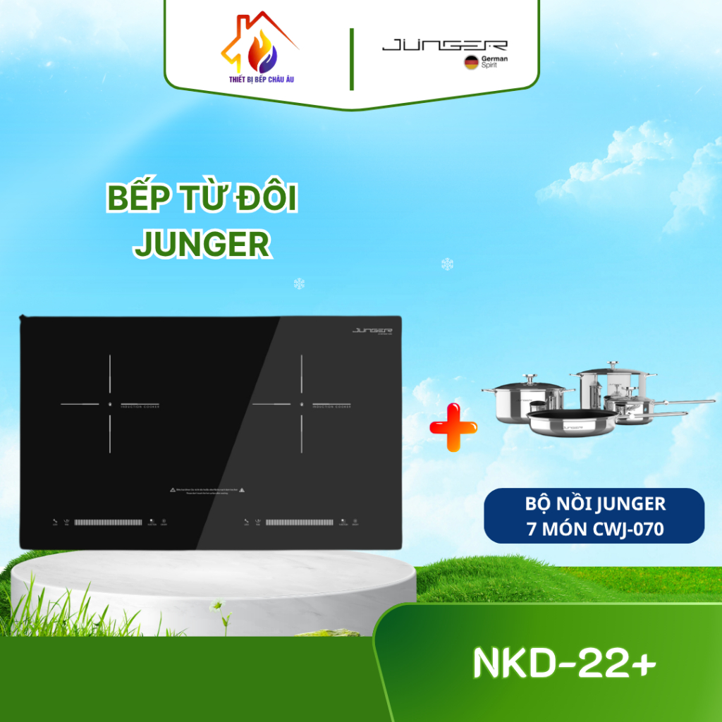 [TẶNG NỒI] Bếp từ đôi Junger NKD-22+ - 2 Vùng Nấu, Tiết Kiệm Điện Inverter