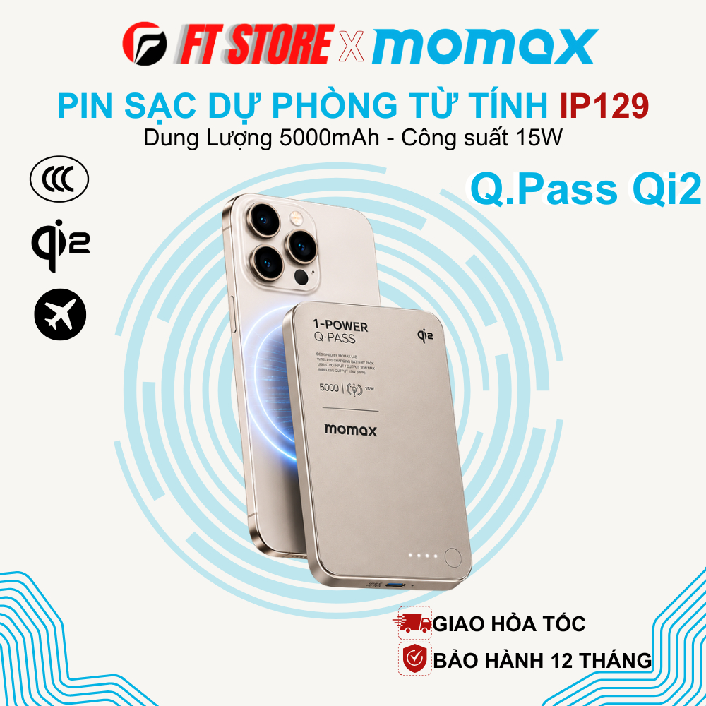 Pin Sạc Dự Phòng Không Dây Từ Tính MOMAX IP129 l 1-Power Q.Pass Qi2 5000mAh, 15W
