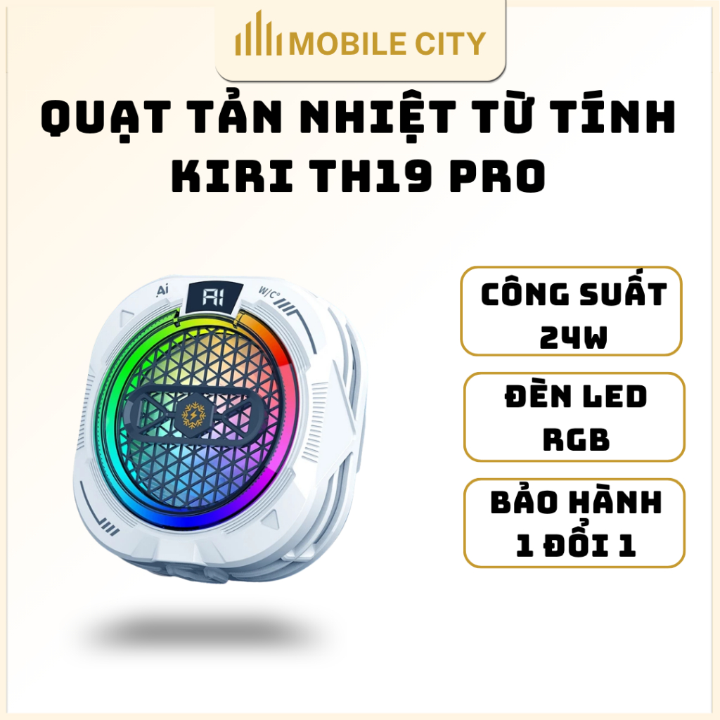 Sò lạnh Kiri TH19 Pro AI - Quạt tản nhiệt điện thoại, công suất 24W, làm lạnh cực nhanh - BH 3 Tháng
