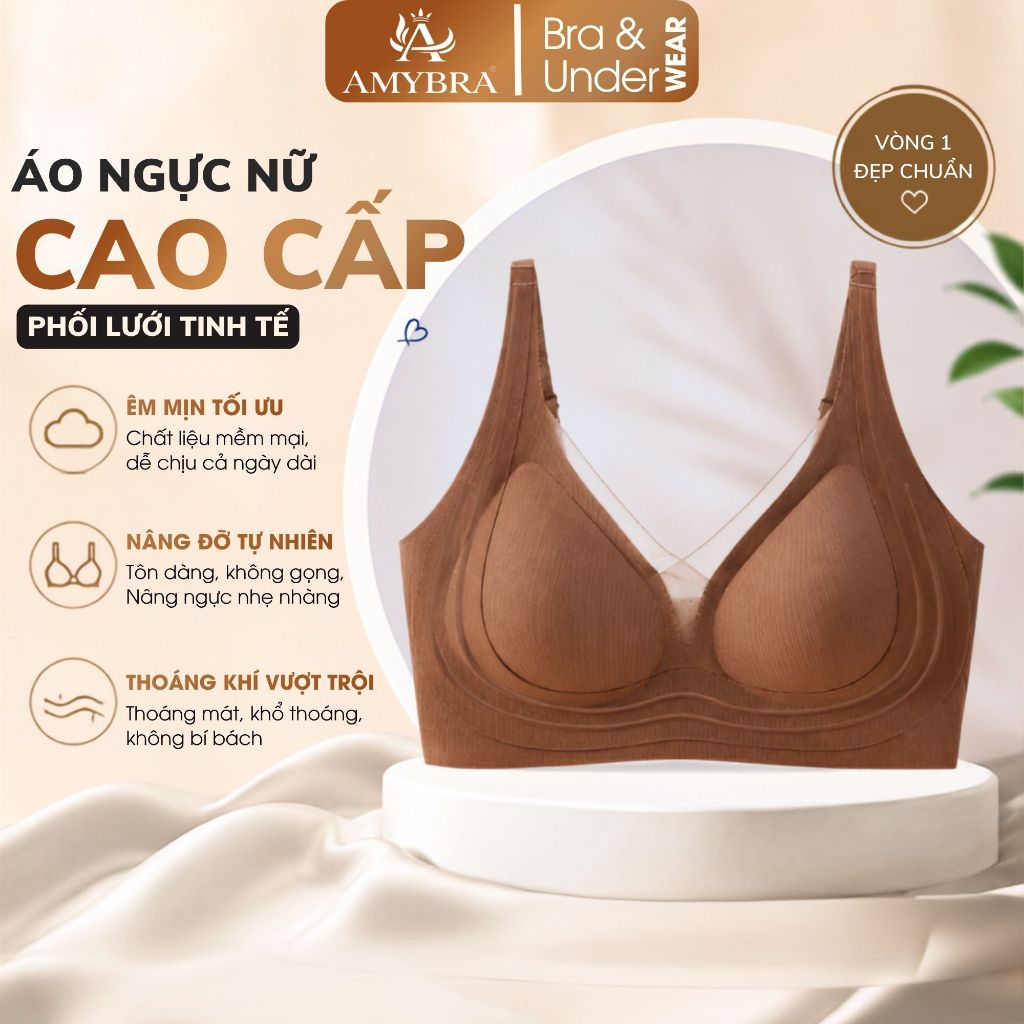 [ XẢ HÀNG ] Áo Lót Nữ Su Đúc Cao Cấp, Áo Ngực Nữ Viền Phối Lưới Nữ Tính Thoáng Khí Mềm Mại AMYBRA A2