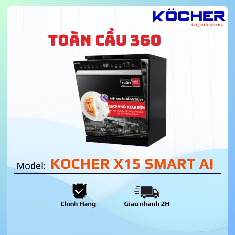 Máy rửa bát Kocher X15 Smart AI 17 bộ chính hãng