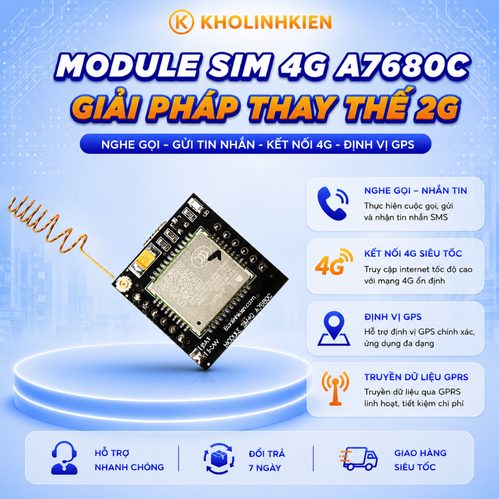 Module sim 4G A7680C KHOLINHKIEN có khả năng nhắn tin nghe gọi GPRS GPS