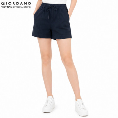 Quần Shorts Kaki Nữ Lưng Thun Dây Rút Drawstring Shorts Giordano 05404204