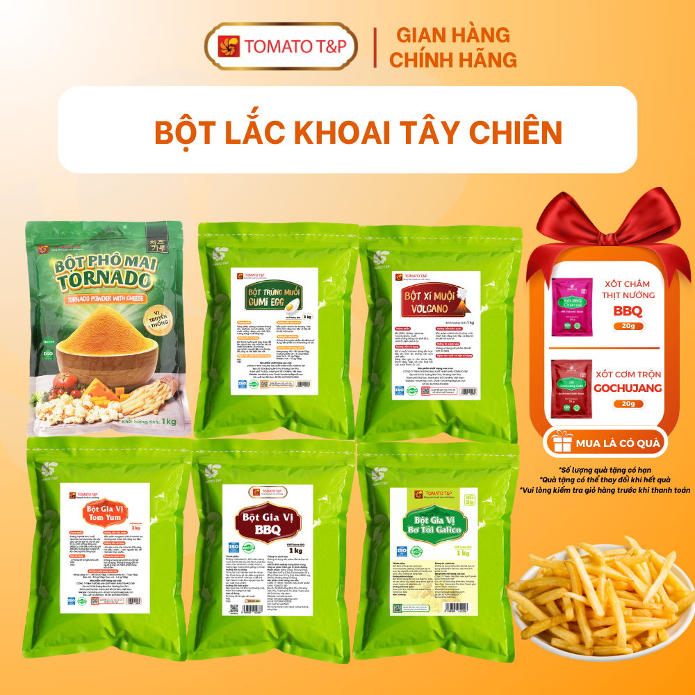 Bột lắc khoai tây chiên, gà rán nhiều vị: bột phô mai lắc, bột bbq, bột bơ tỏi - Gói 1kg- Tomato T&P