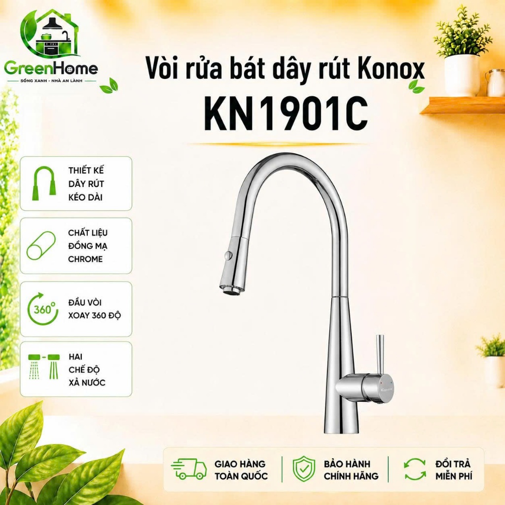 Vòi rửa bát dây rút Konox KN1901C
