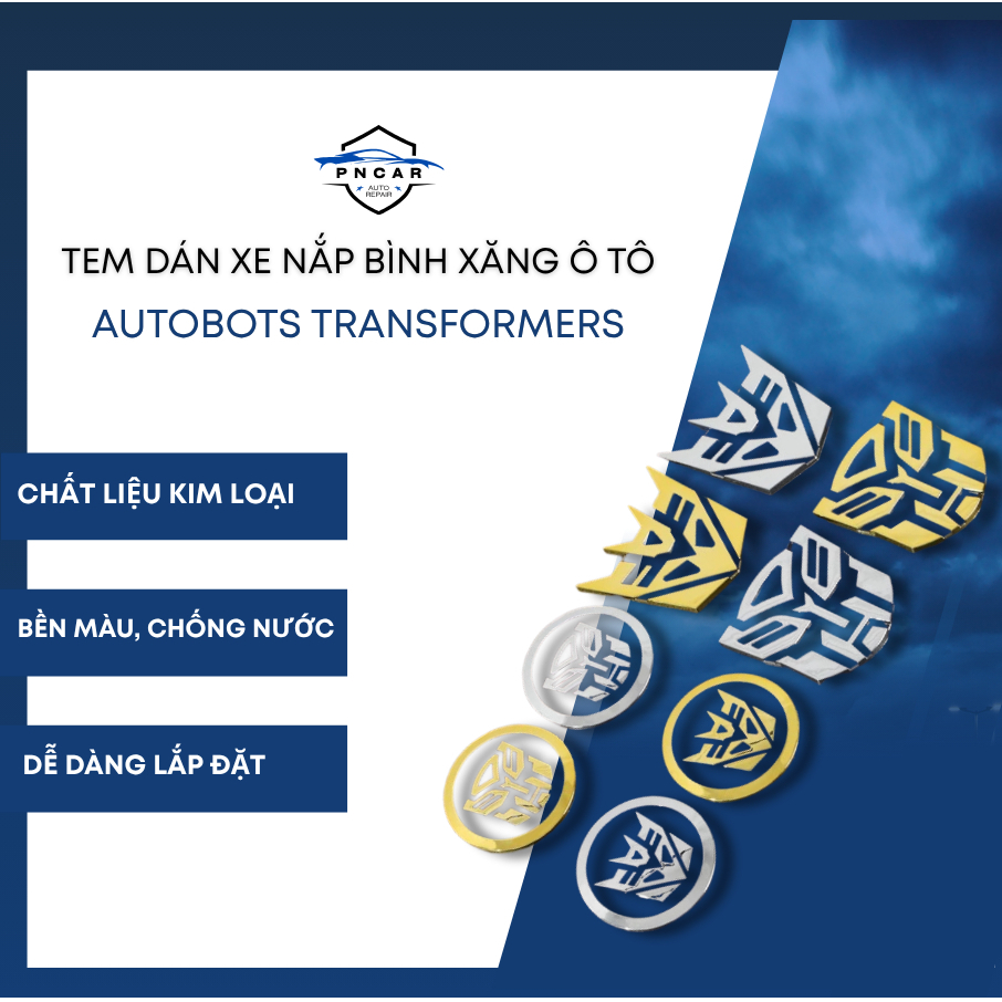 Tem Dán Xe Dán Nắp Bình Xăng Ô Tô Bằng Kim Loại Hình Autobots Transformers - Decal 3D Trang Trí Ô Tô