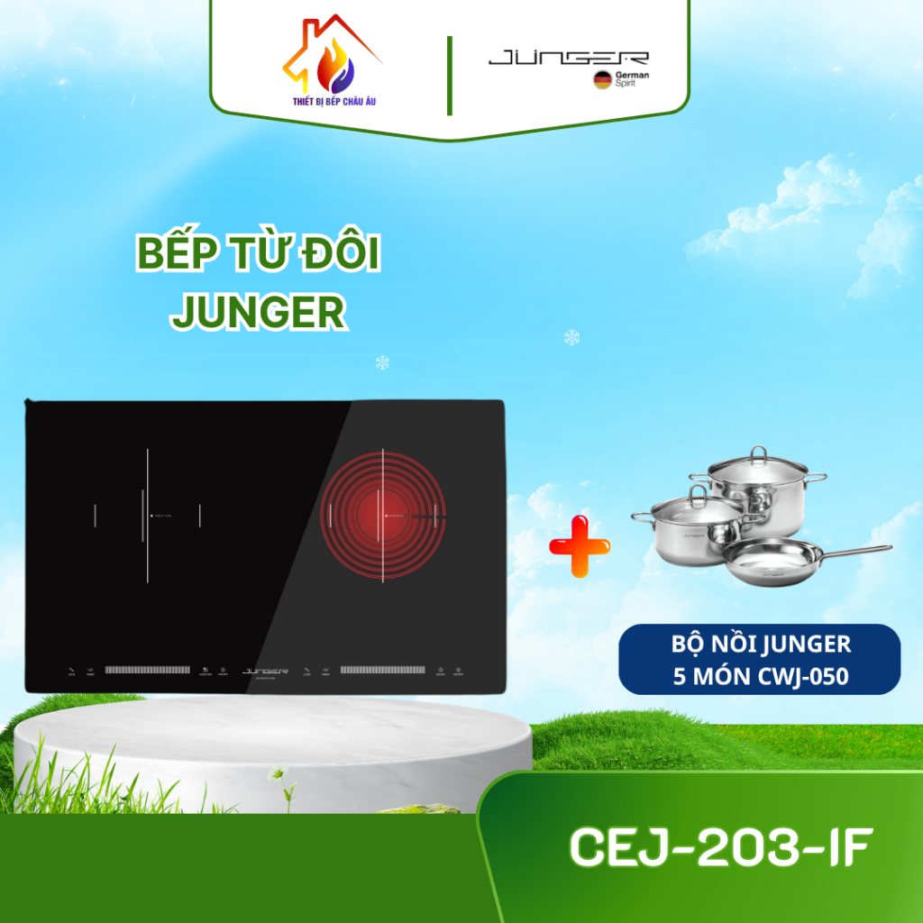 [TẶNG NỒI] Bếp điện từ đôi Junger CEJ-203-IF - Công Suất 4200W, Inverter Tiết Kiệm Điện