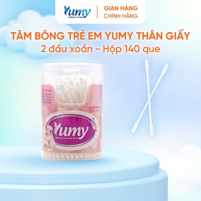 Tăm bông trẻ em YUMY 2 đầu xoắn vệ sinh hiệu quả cho bé, hộp 140 que thân giấy dẻo dai (TB01-144)