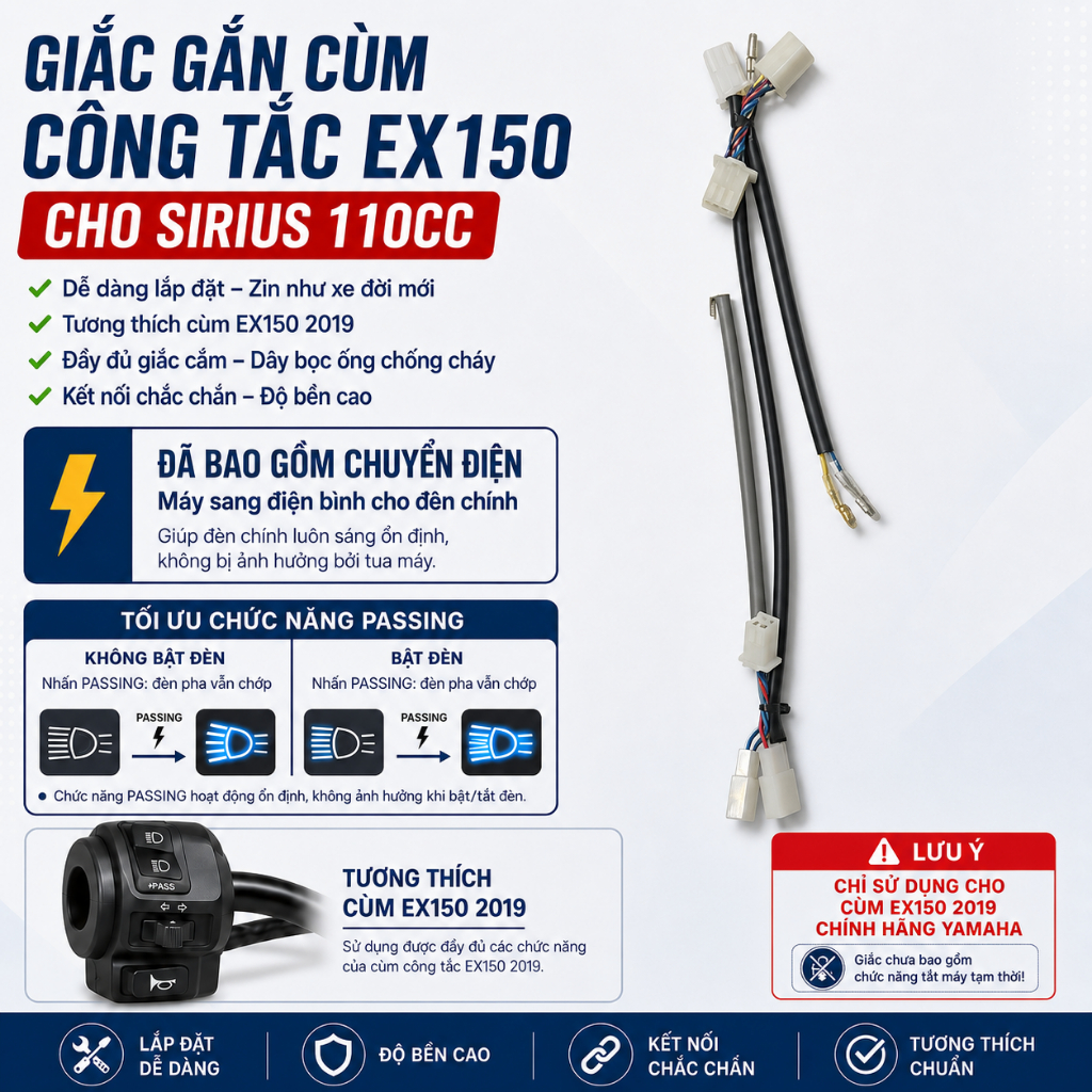 [CÙM EX150] Giắc cùm công tắc Ex150 (CHÍNH HÃNG) lắp cho Sirius 110, Sirius 50