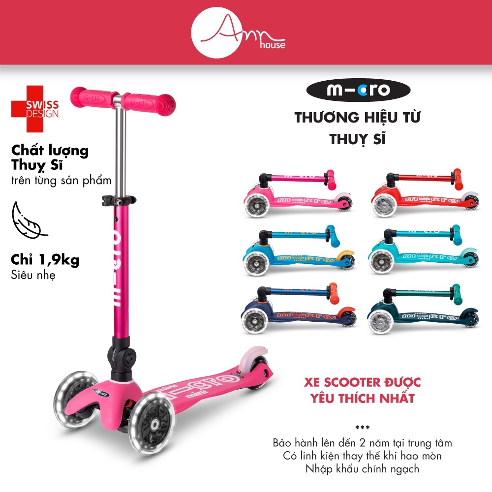 [Thuỵ Sĩ] Xe scooter Micro Mini Foldable LED - Gập gọn và bánh LED sáng đèn - 2 năm bảo hành