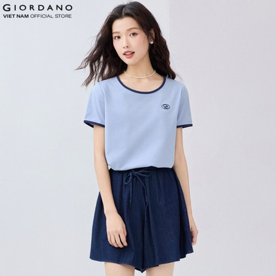 [Online Exclusive] GIORDANO Áo Thun Nữ Ngắn Tay Thêu Họa Tiết Cool-touch Embroidery Short Sleeve Tee 5325432-18