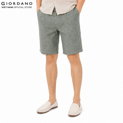 GIORDANO Quần Shorts Linen Nam Lưng Thun Nút Cài 01105227
