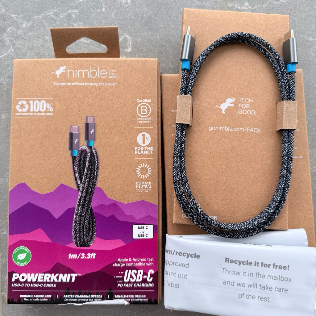 Cáp Nimble C to C 3A 60W PowerKnit Bọc Dù 1m