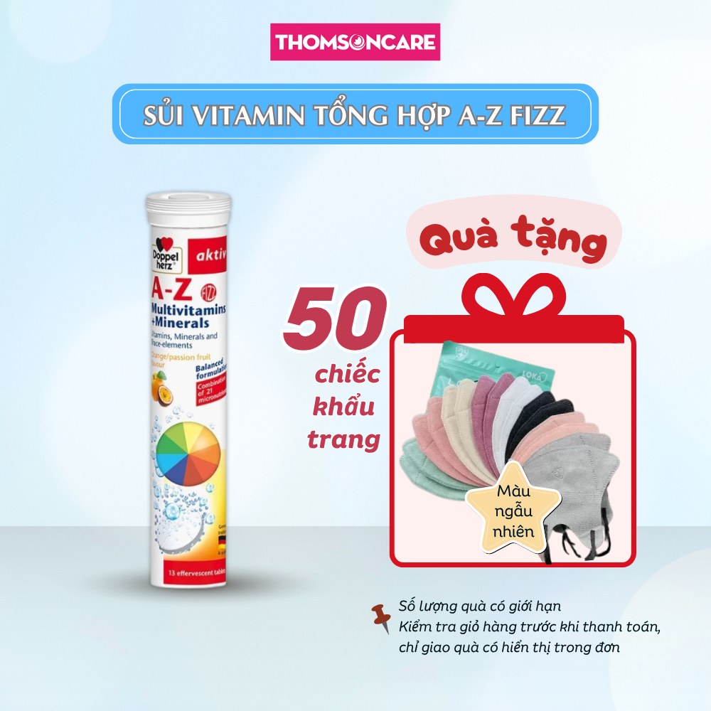 Viên sủi tổng hợp, bổ sung 21 Vitamin và khoáng chất A-Z Fizz Doppelherz Aktiv - Tuýp 13 viên