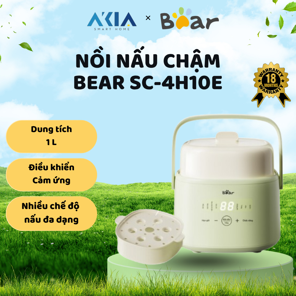 Nồi nấu chậm Bear 1L SC-4H10E giữ trọn hương vị, dưỡng chất thực phẩm - Bảo hành 18 tháng